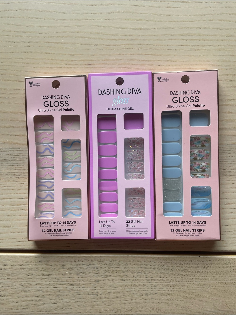 Dashing Diva Press on Nails Gloss Gel Nail Strips - Pink & Blue Mix Floral nails